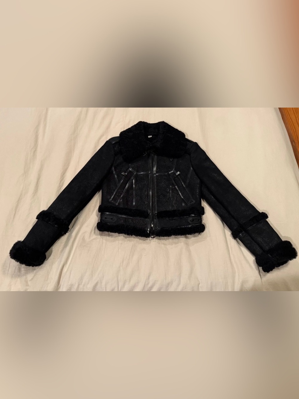 Burberry Prorsum Cropped Shearling Bomber Jacket